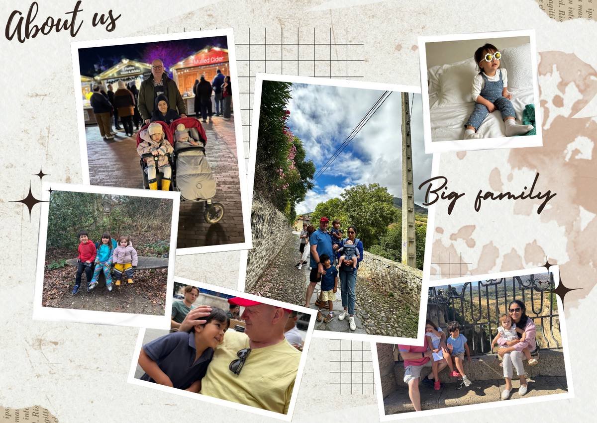 Collage of family photos with text 'Big family' on a textured background