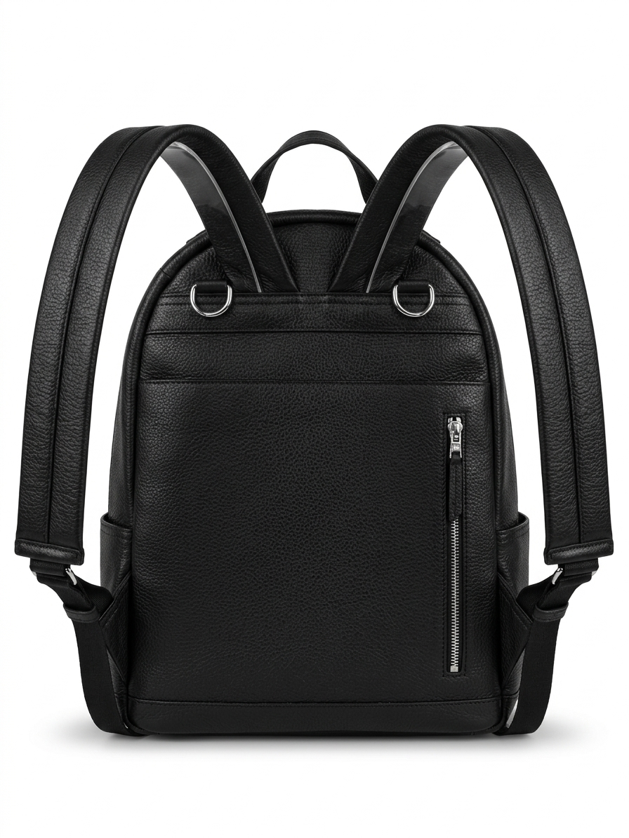 Black backpack Style nappy Bag rear view on a white background