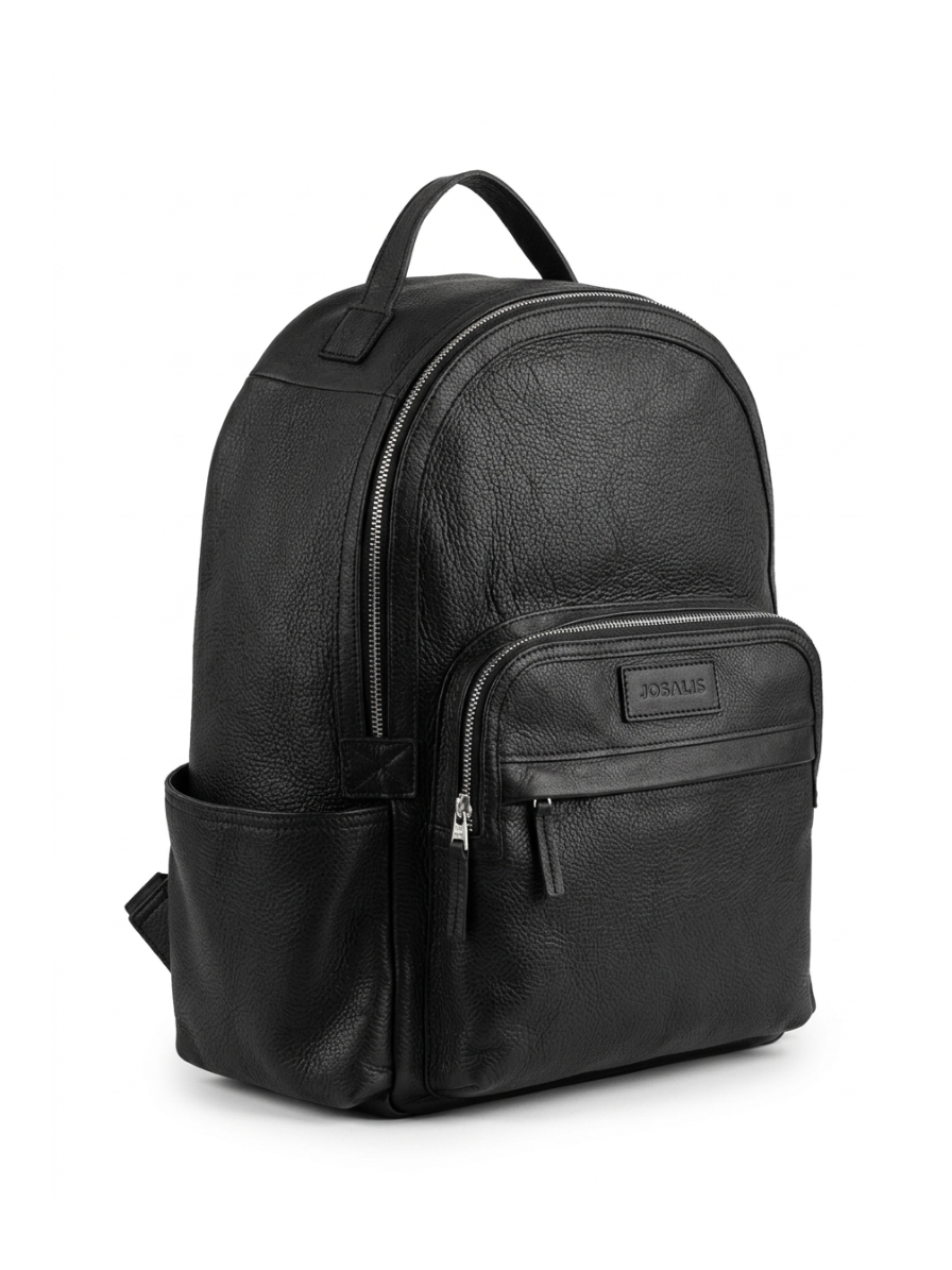 Black backpack on a white background